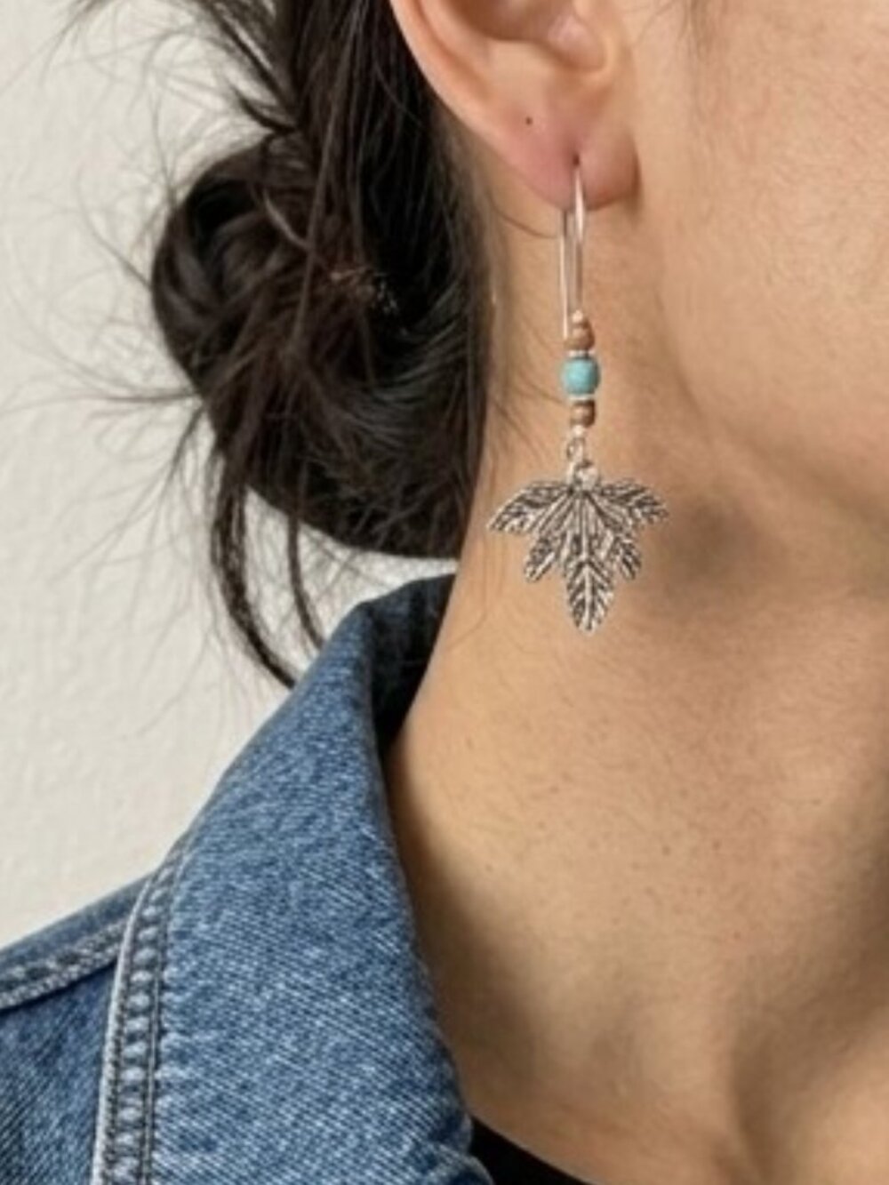 Southwestern Beaded Leaf Pierced Earrings